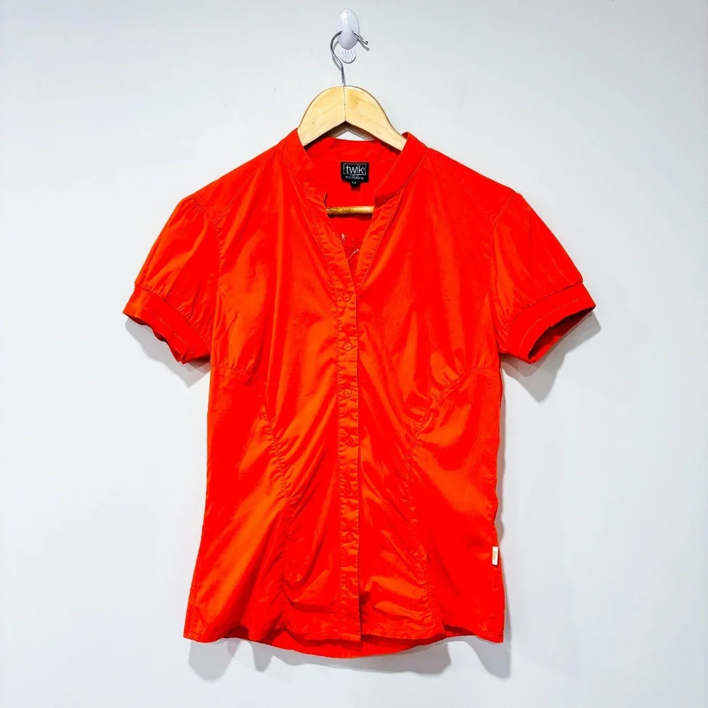SIMONS‎ TWIK  Orange short sleeves shirt with embroidered flowers